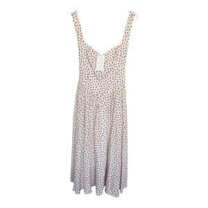 NWT Caroline Constas Linen Blend Floral  Midi Dress L Retro Peasant Cottagecore